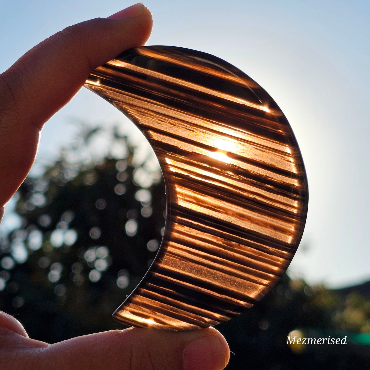 Midnight Lace Obsidian Crescent Moon Carving