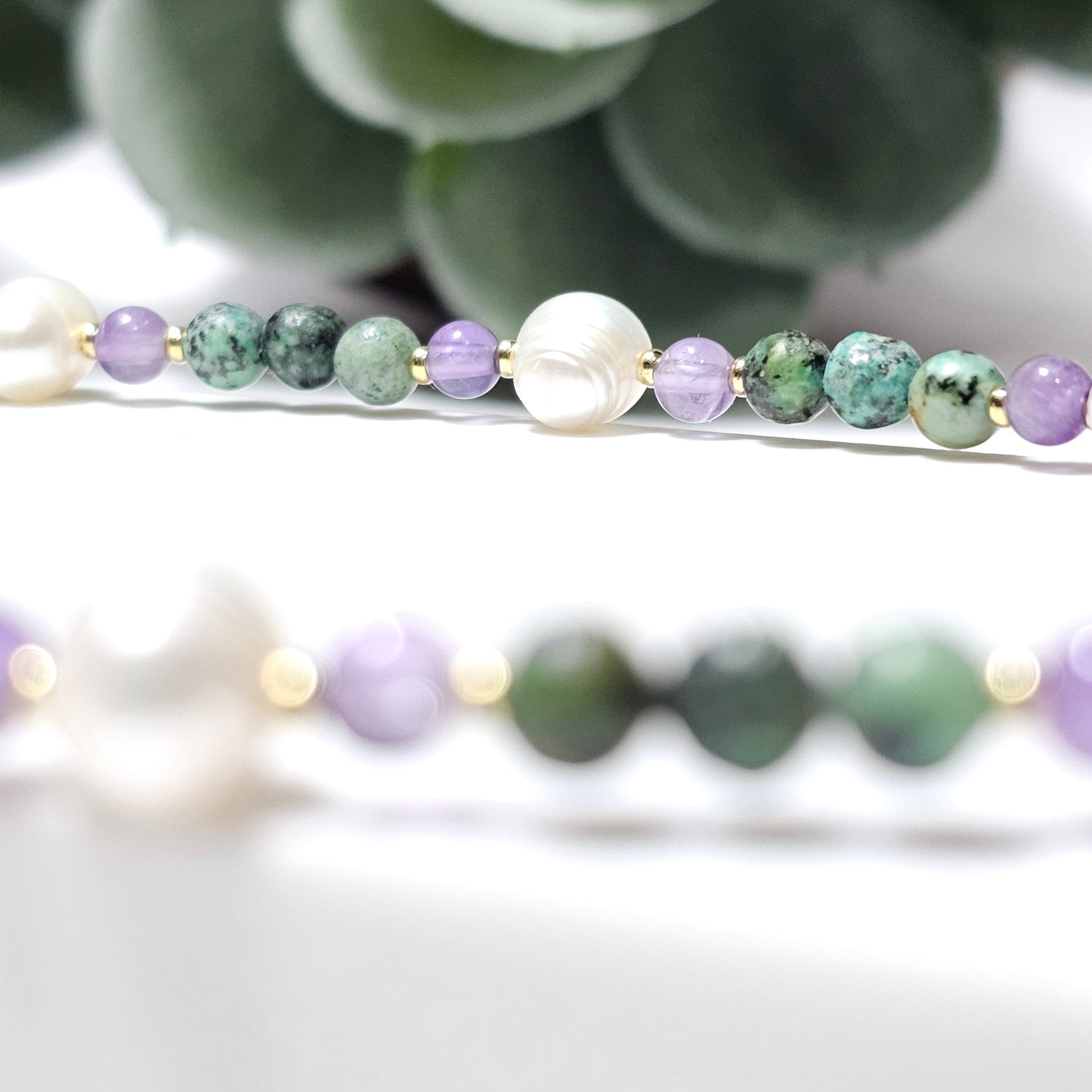African Turquoise, Amethyst and Freshwater Pearl Necklace