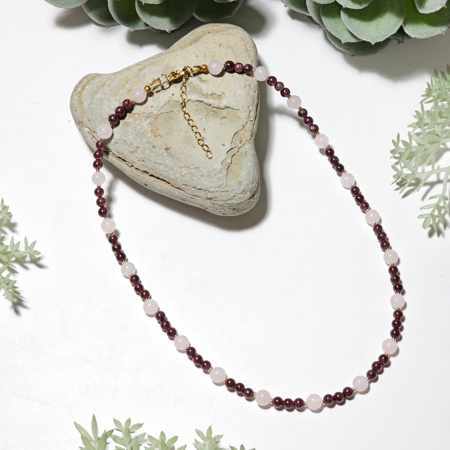 Garnet and Rose Quartz Necklace