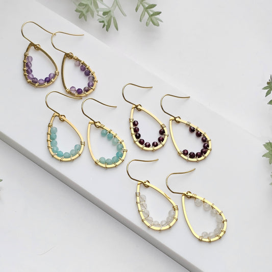 Teardrop Wire-Wrapped Earrings | Various Gemstones