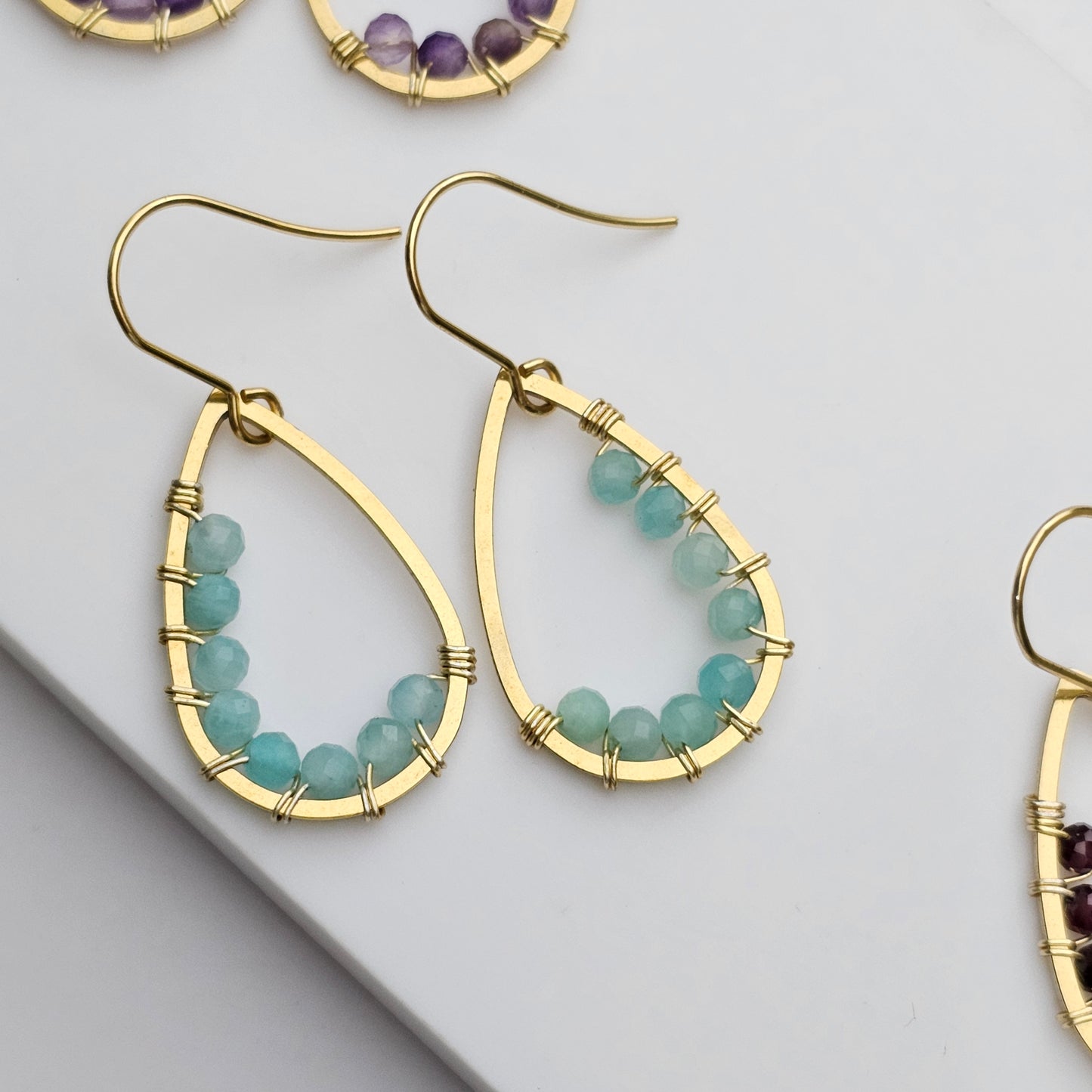 Teardrop Wire-Wrapped Earrings | Various Gemstones