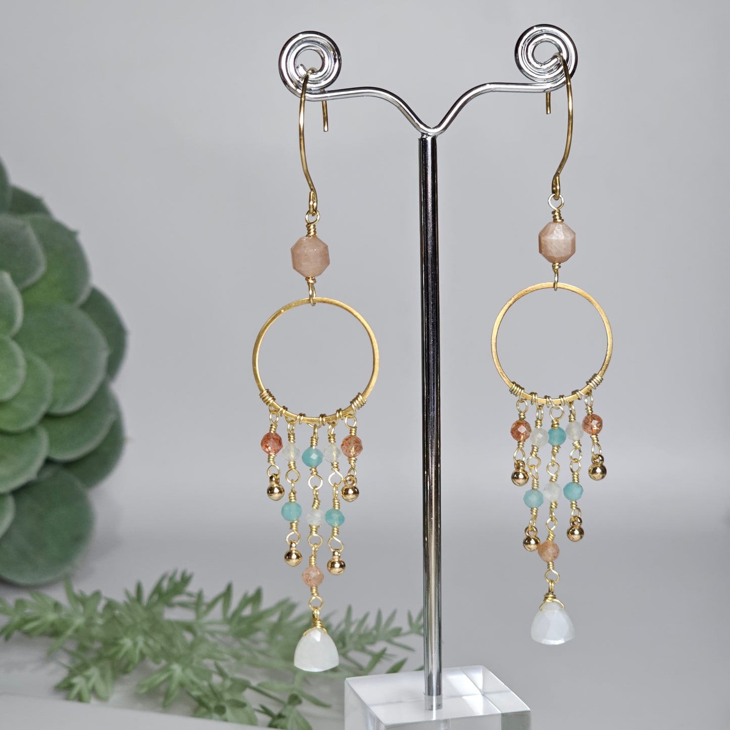 Multi-Gem Dangle Earrings