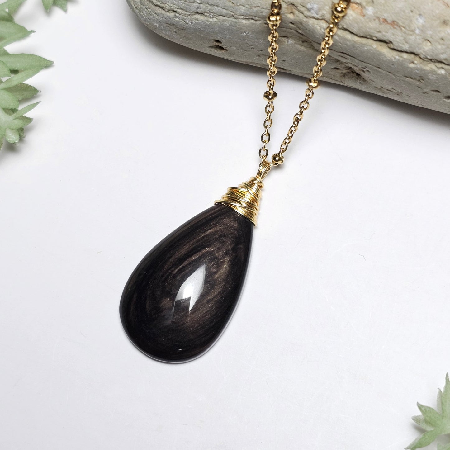 Gold Sheen Obsidian Necklace