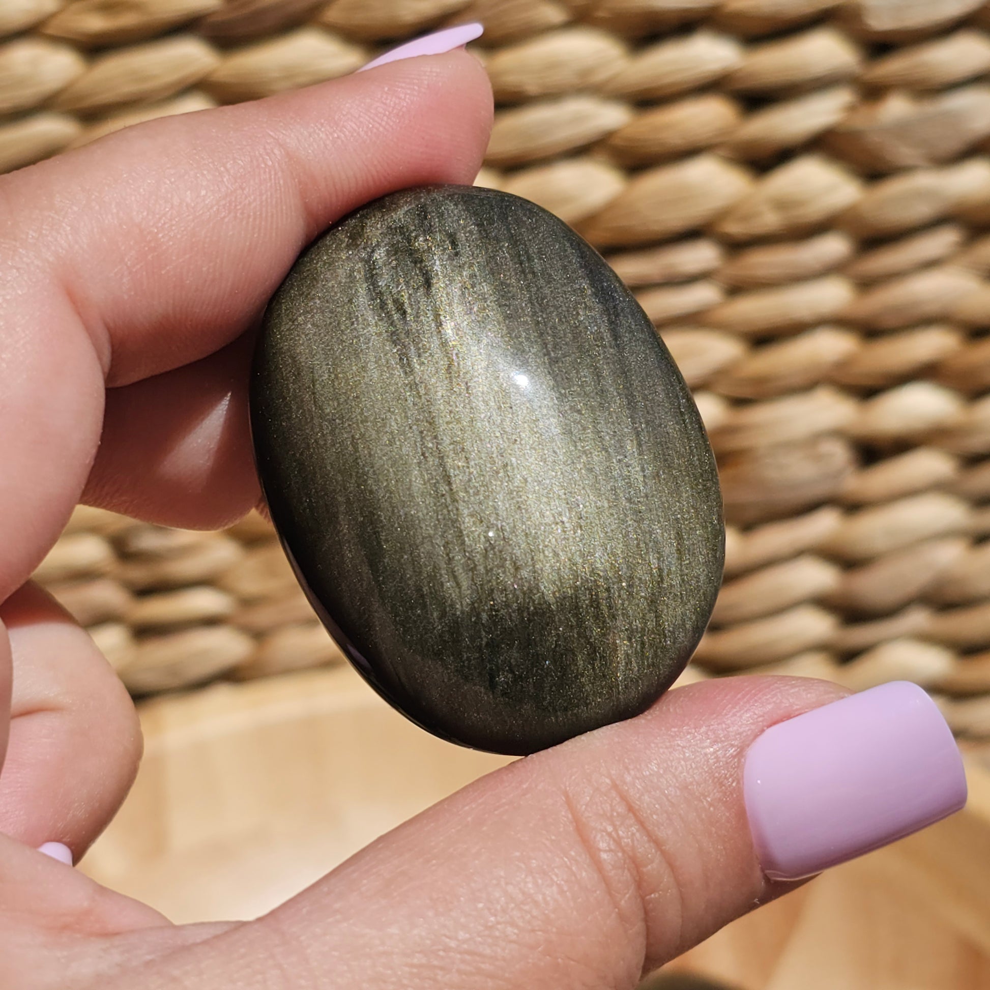 Gold Sheen Obsidian Palm Stone Option B