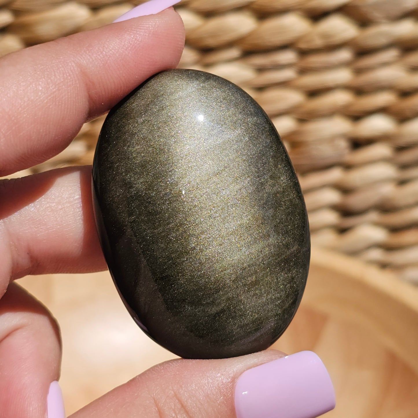 Gold Sheen Obsidian Palm Stone Option C