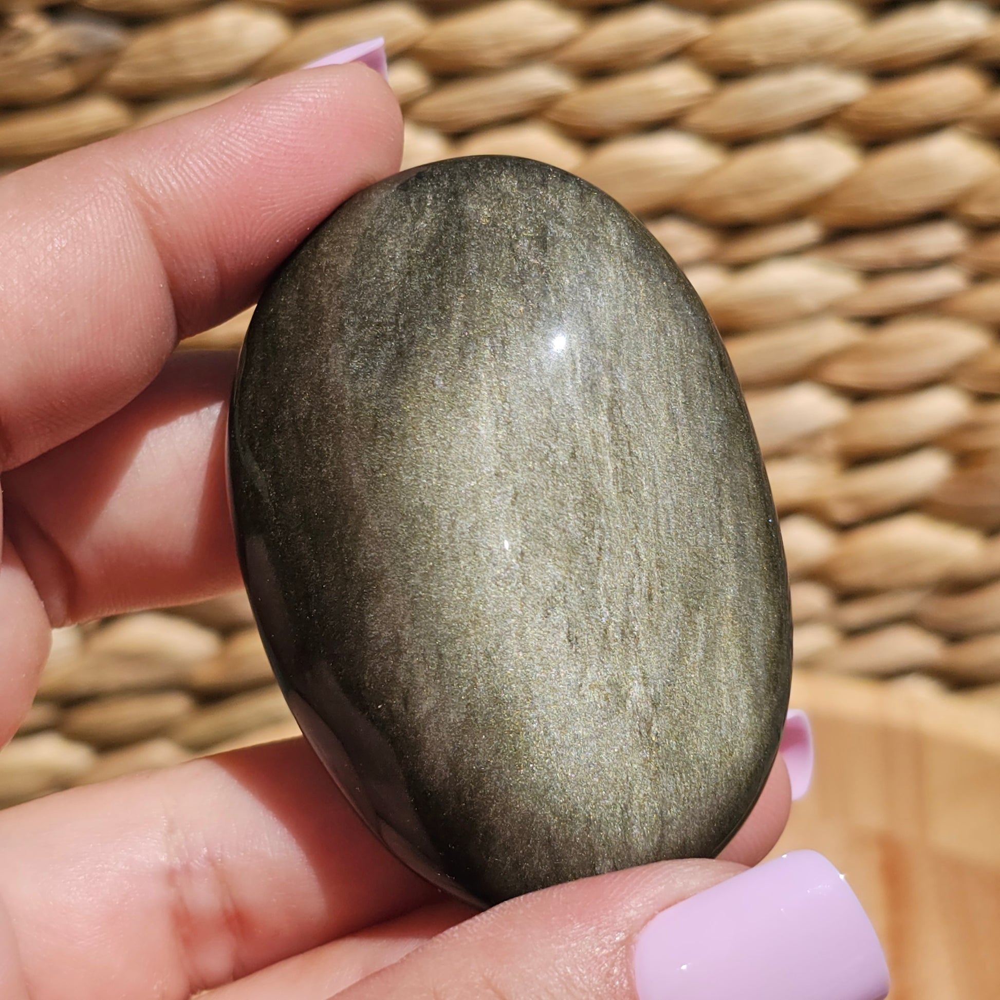 Gold Sheen Obsidian Palm Stone Option D