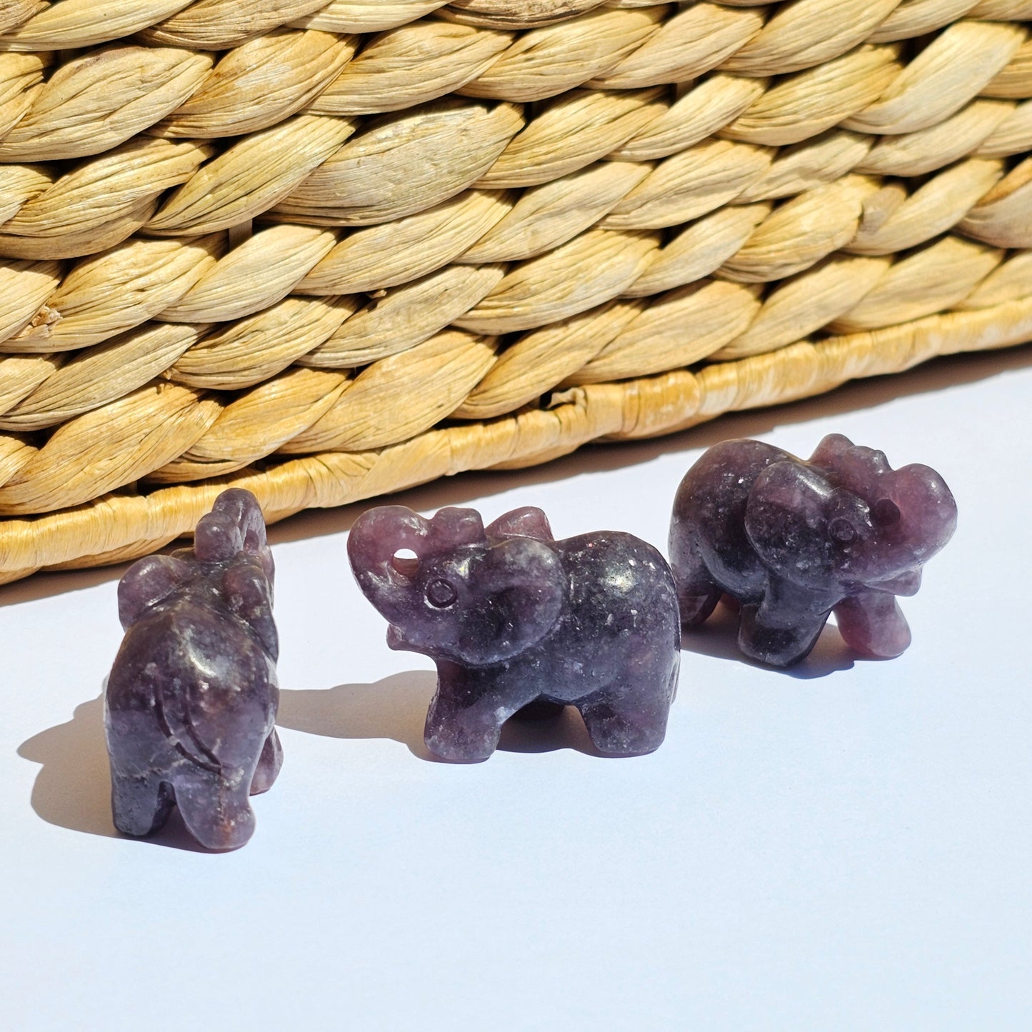 Cute Lepidolite elephant carvings