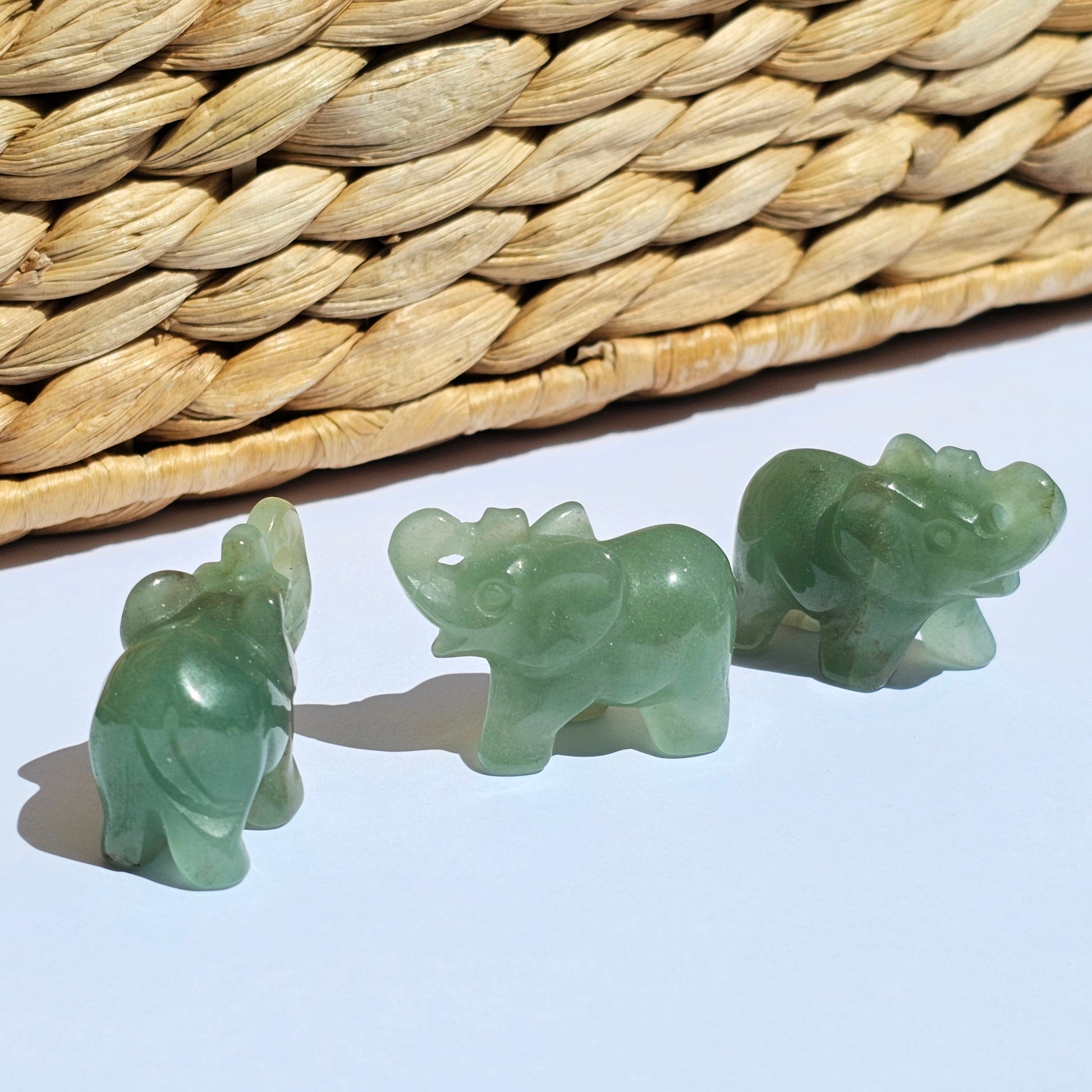 Cute Green Aventurine elephant carvings