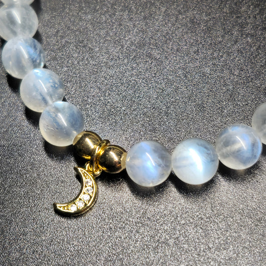 6mm AA Grade Rainbow Moonstone Bracelet | Gold or Silver
