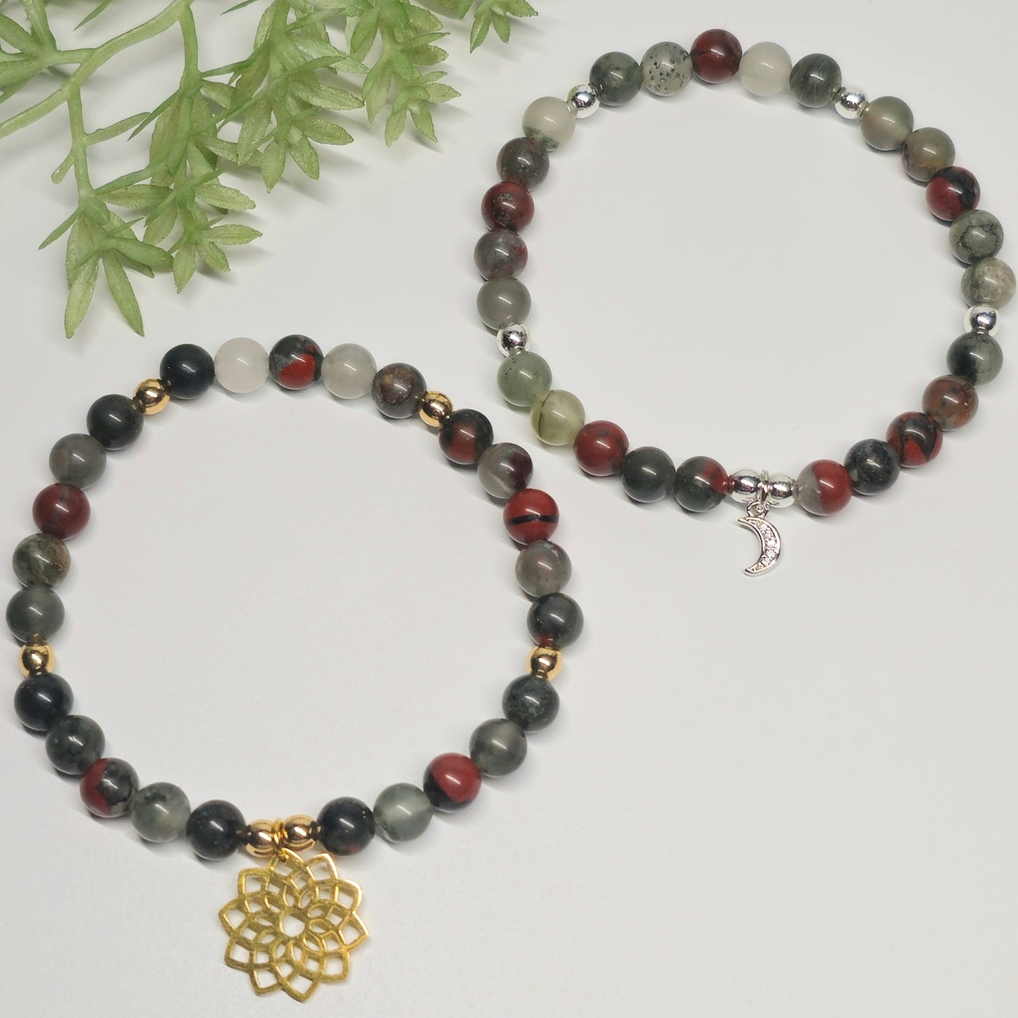 6mm Bloodstone Jasper Bracelet | Gold or Silver