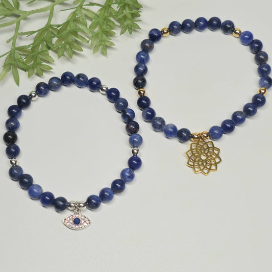 6mm A Grade Sodalite Bracelet | Gold or Silver