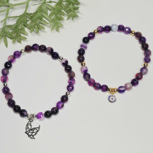 6mm Madagascar Agate Bracelet | Gold or Silver (Dyed)