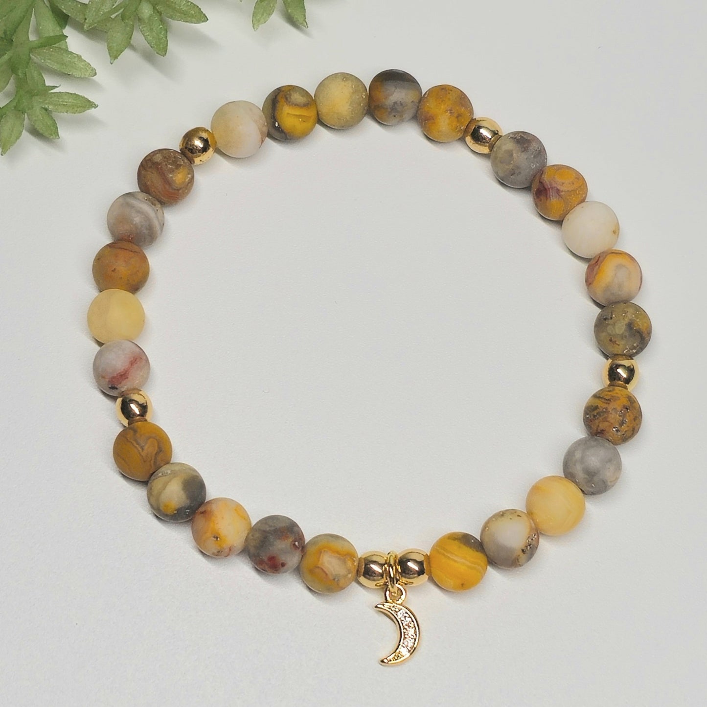 6mm Frost Crazy Lace Agate Bracelet | Gold or Silver