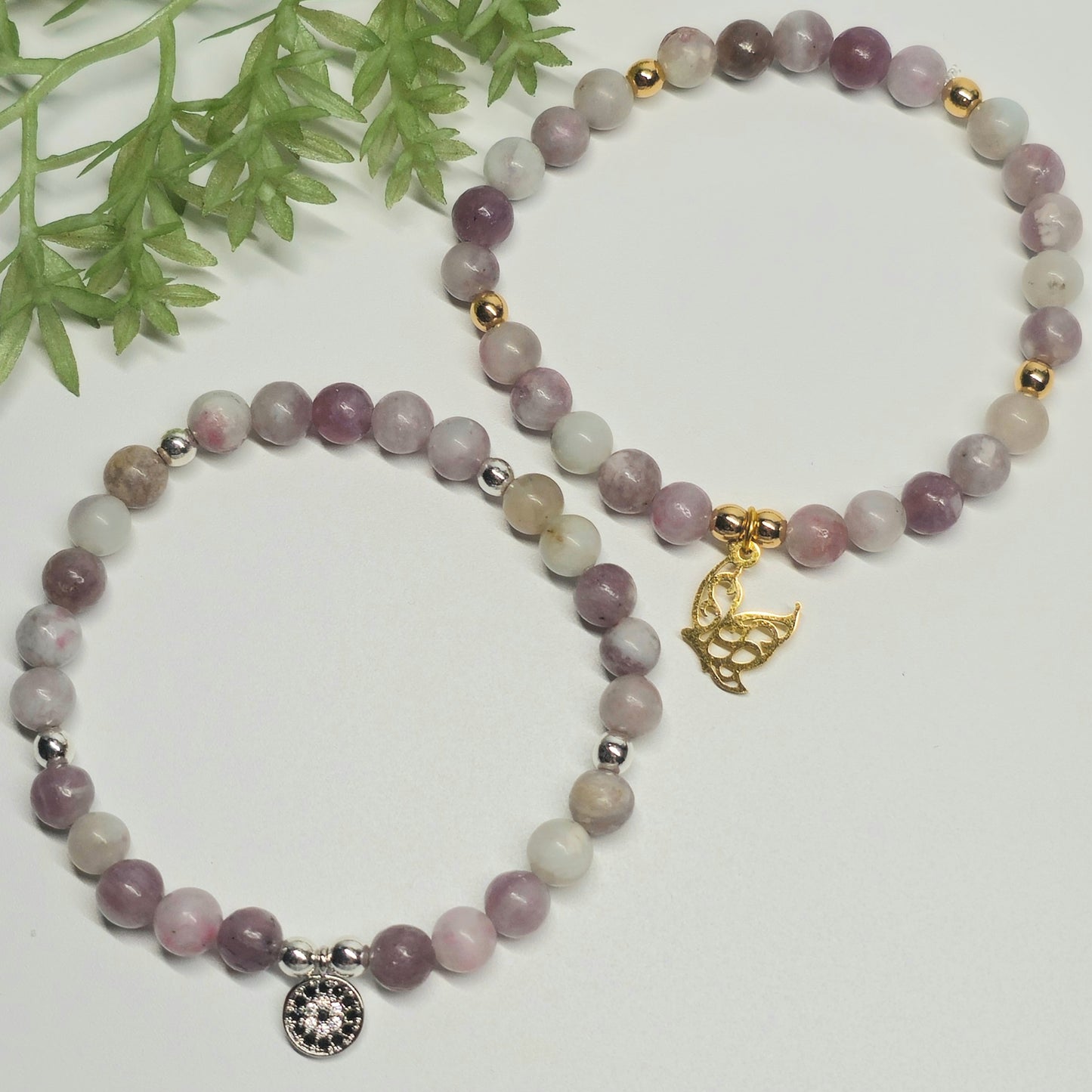 6mm Lavender Lepidolite Bracelet | Gold or Silver