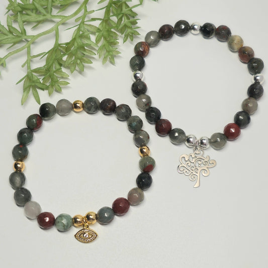 8mm Faceted Bloodstone Jasper Bracelet | Gold or Silver
