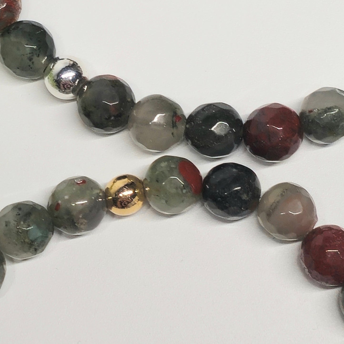 8mm Faceted Bloodstone Jasper Bracelet | Gold or Silver