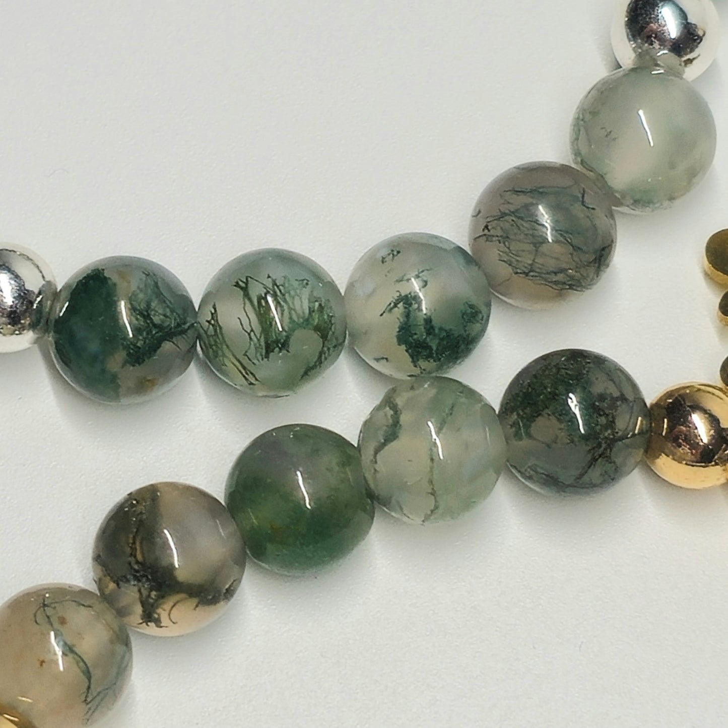8mm A Grade Moss Agate Bracelet | Gold or Silver