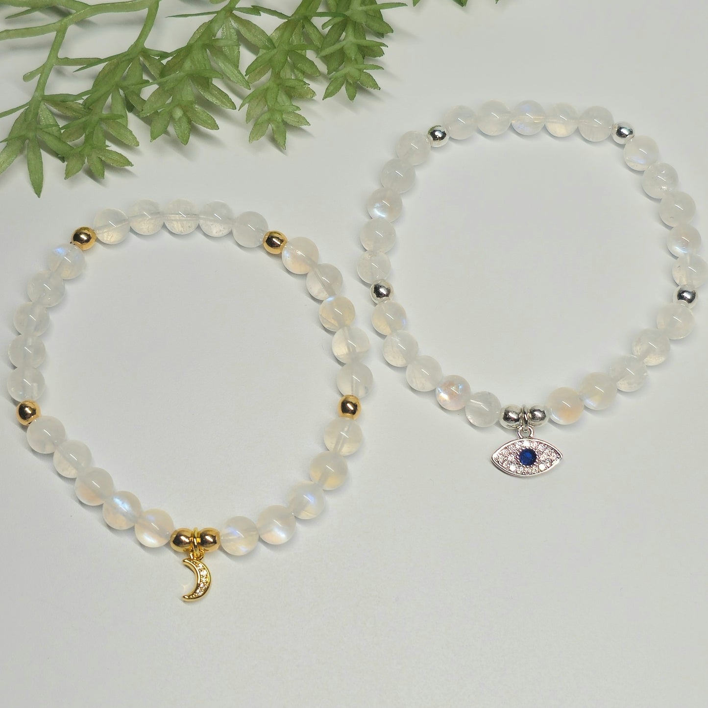 6mm AA Grade Rainbow Moonstone Bracelet | Gold or Silver