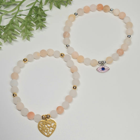 6mm Frost Peach Aventurine Bracelet | Gold or Silver