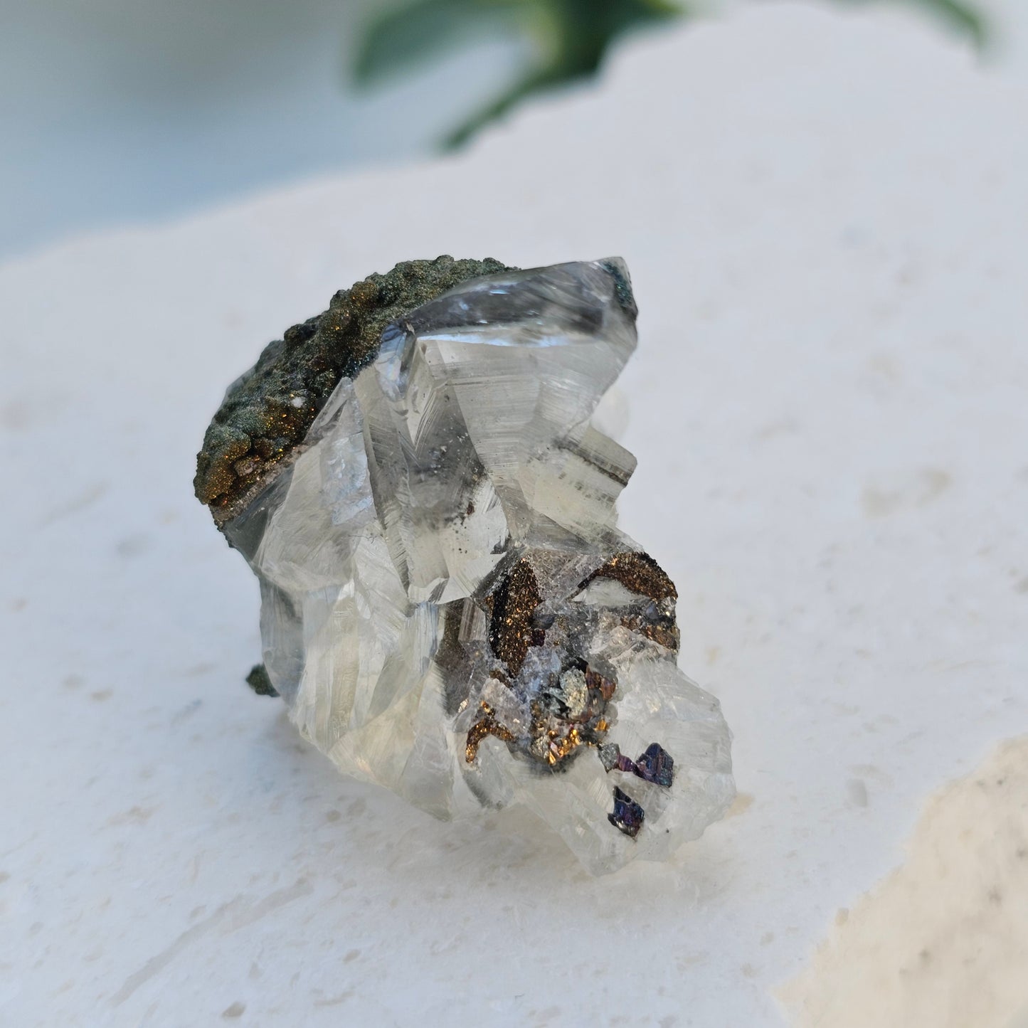 Calcite with Chalcopyrite & Pyrite Specimen | Option B | Translucent Rainbow Calcite | Hubei, China Crystal