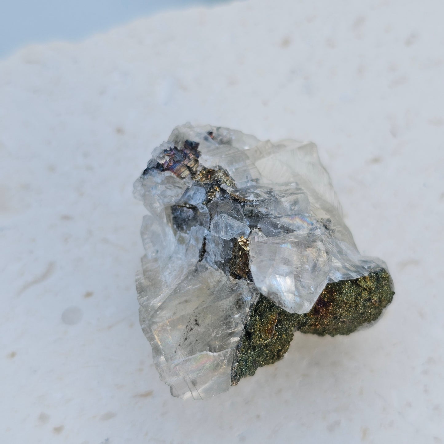 Calcite with Chalcopyrite & Pyrite Specimen | Option A | Translucent Rainbow Calcite | Hubei, China Crystal