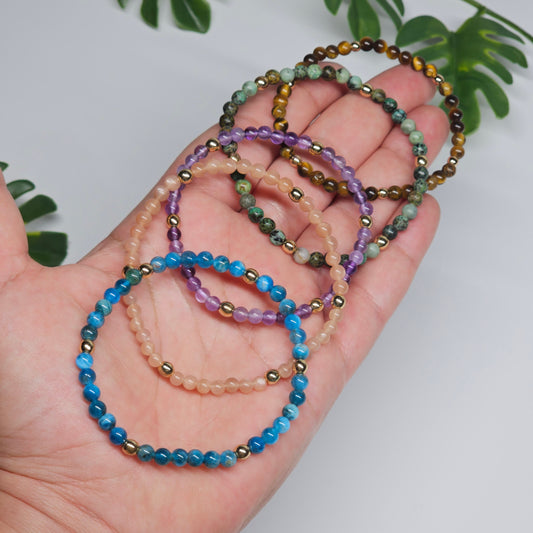 4mm Gemstone Bracelets | Various Crystals with Gold Accents