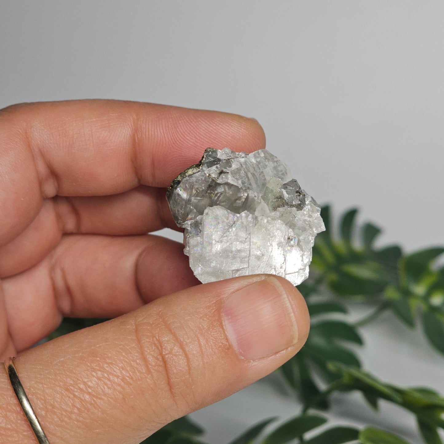 Calcite with Chalcopyrite & Pyrite Specimen | Option C | Translucent Rainbow Calcite | Hubei, China Crystal