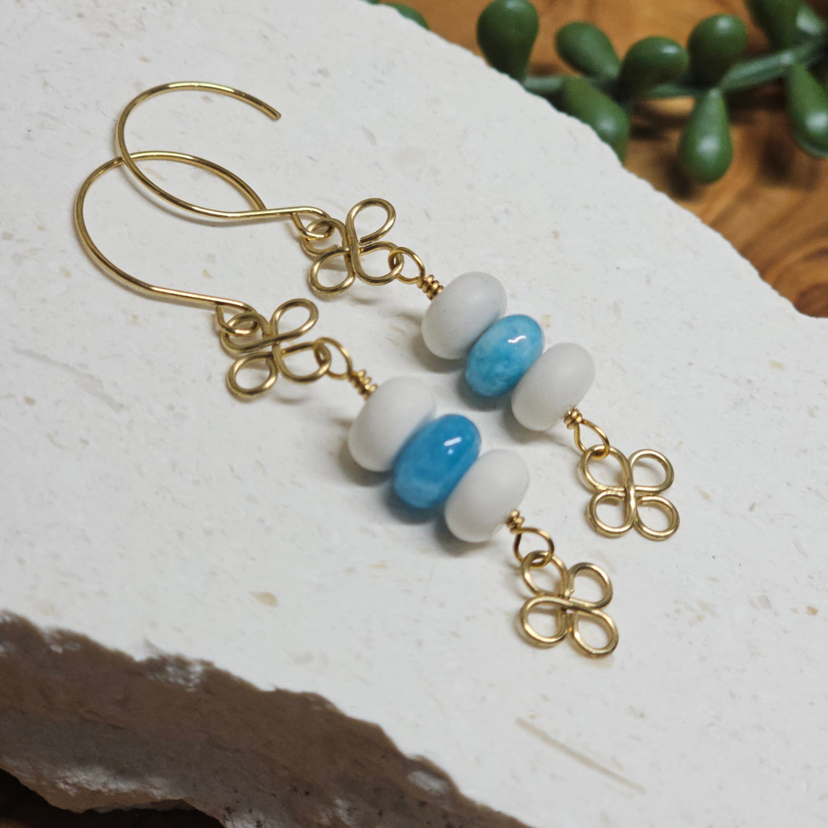Aquamarine Earrings | Wire Petal Drops
