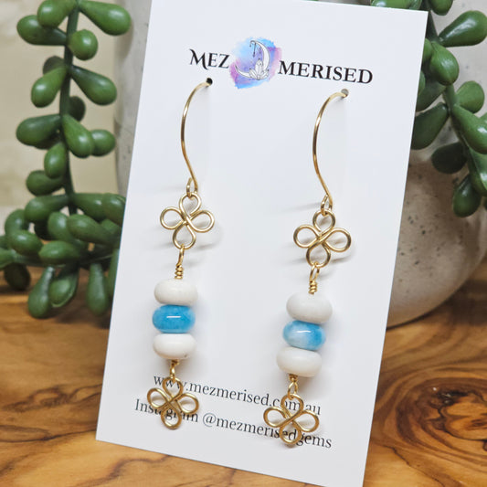 Aquamarine Earrings | Wire Petal Drops