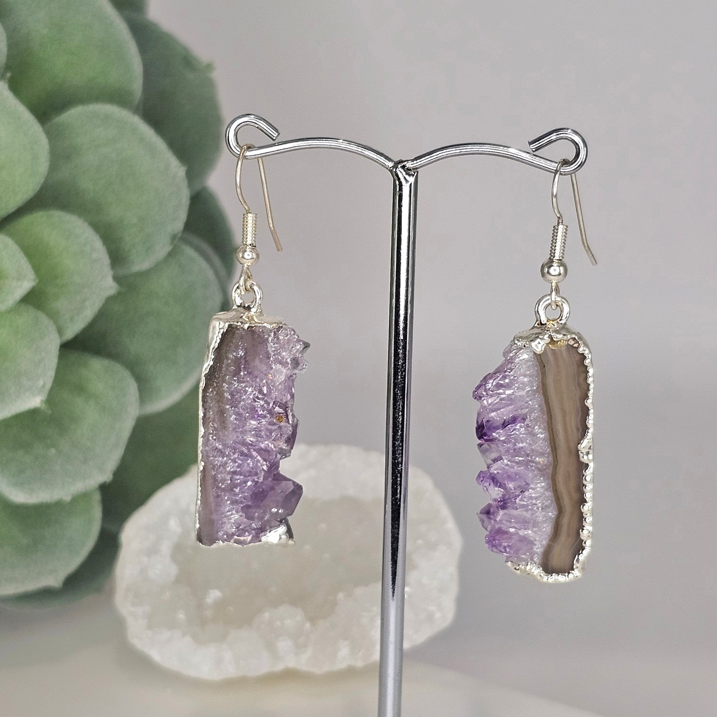 Amethyst Stalactite slice earrings pair.