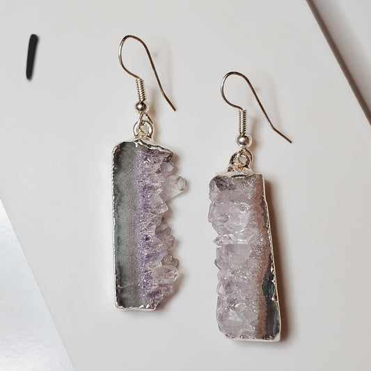 Amethyst Stalactite slice earrings pair 1.