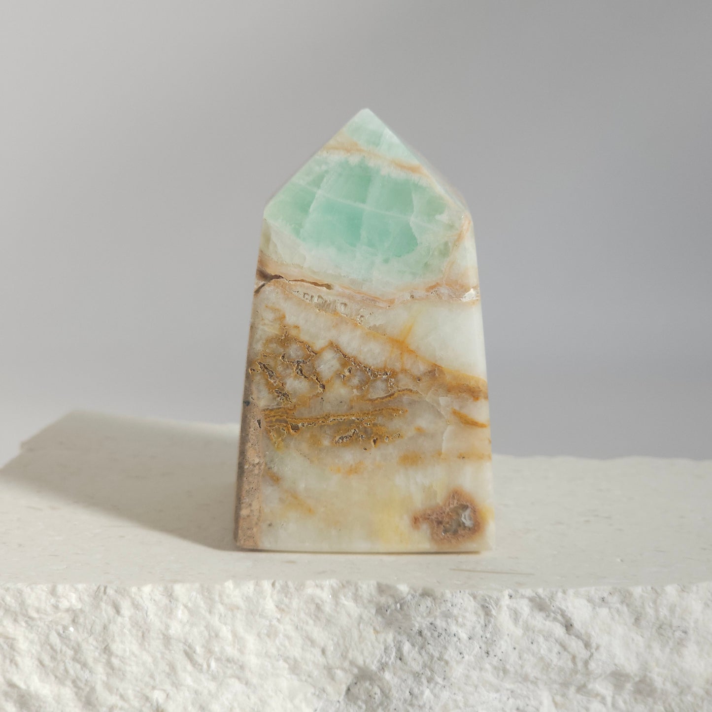 Polished Caribbean Calcite Tower Soft Blue Wave-Like Banding