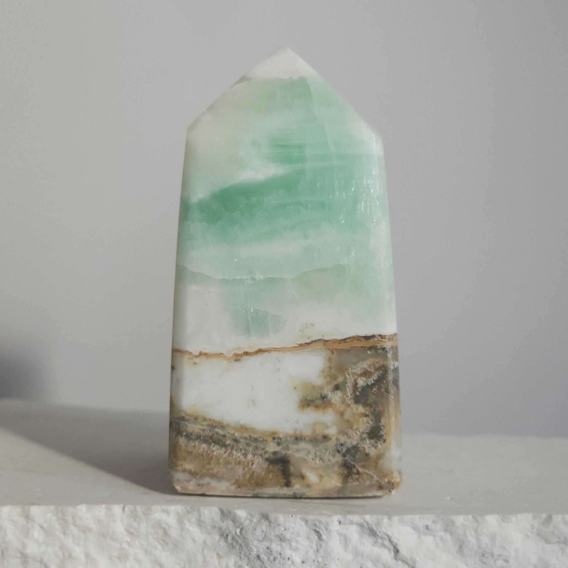 Polished Caribbean Calcite Tower Soft Blue Wave-Like Banding