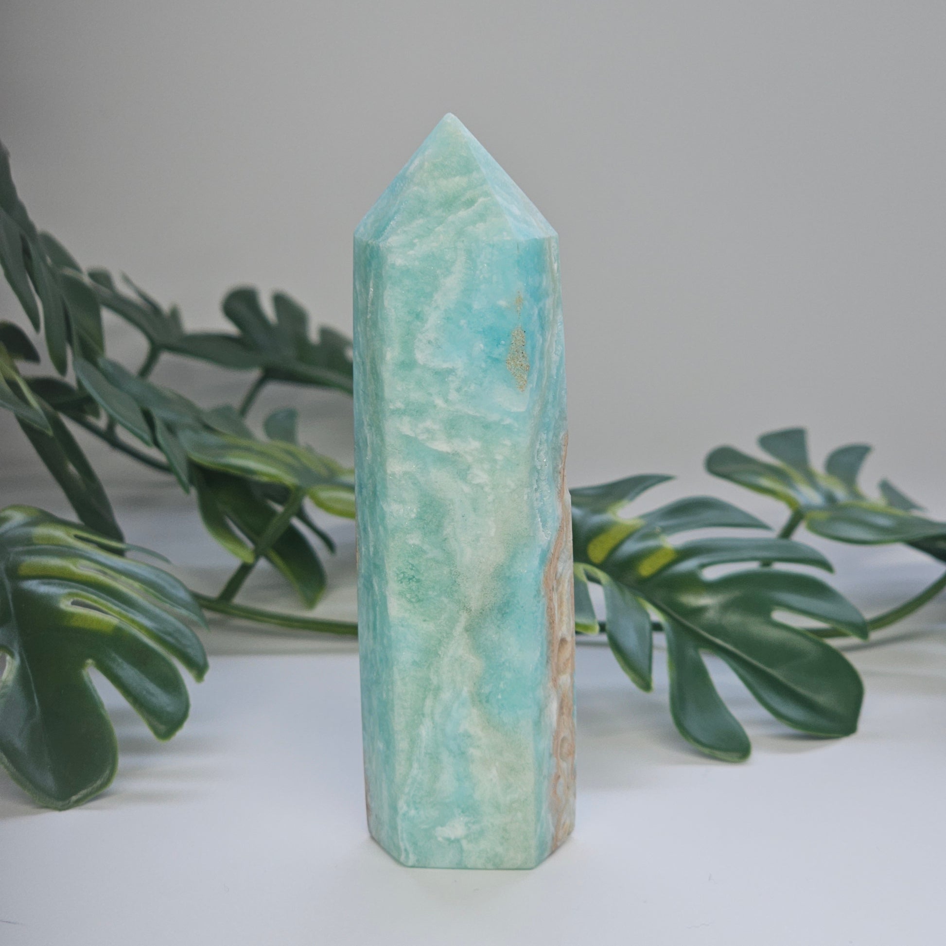 Detailed view of Blue Aragonite tower showing soft ocean tones.