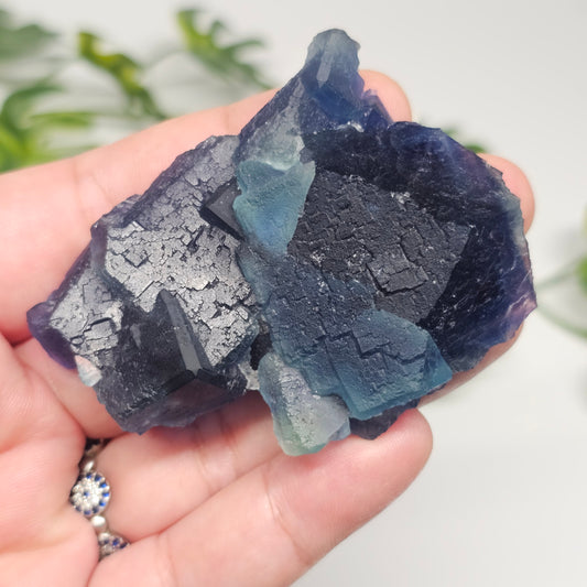 Raw Blue Fluorite specimen displaying beautiful stepped growth and colour zoning from a different angle.