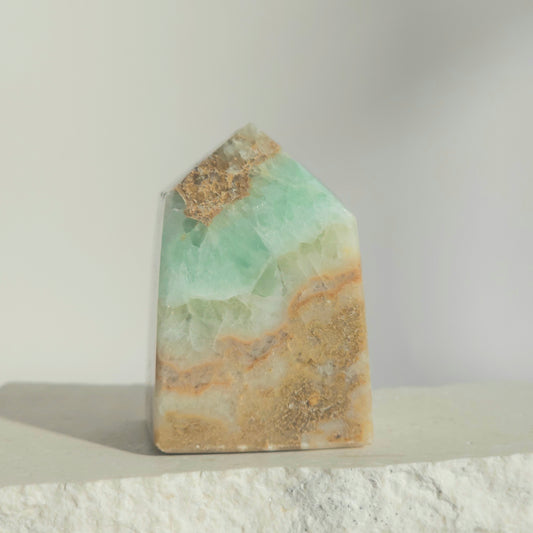 Caribbean Calcite Tower Ocean Blue Polished Crystal with Natural Banding