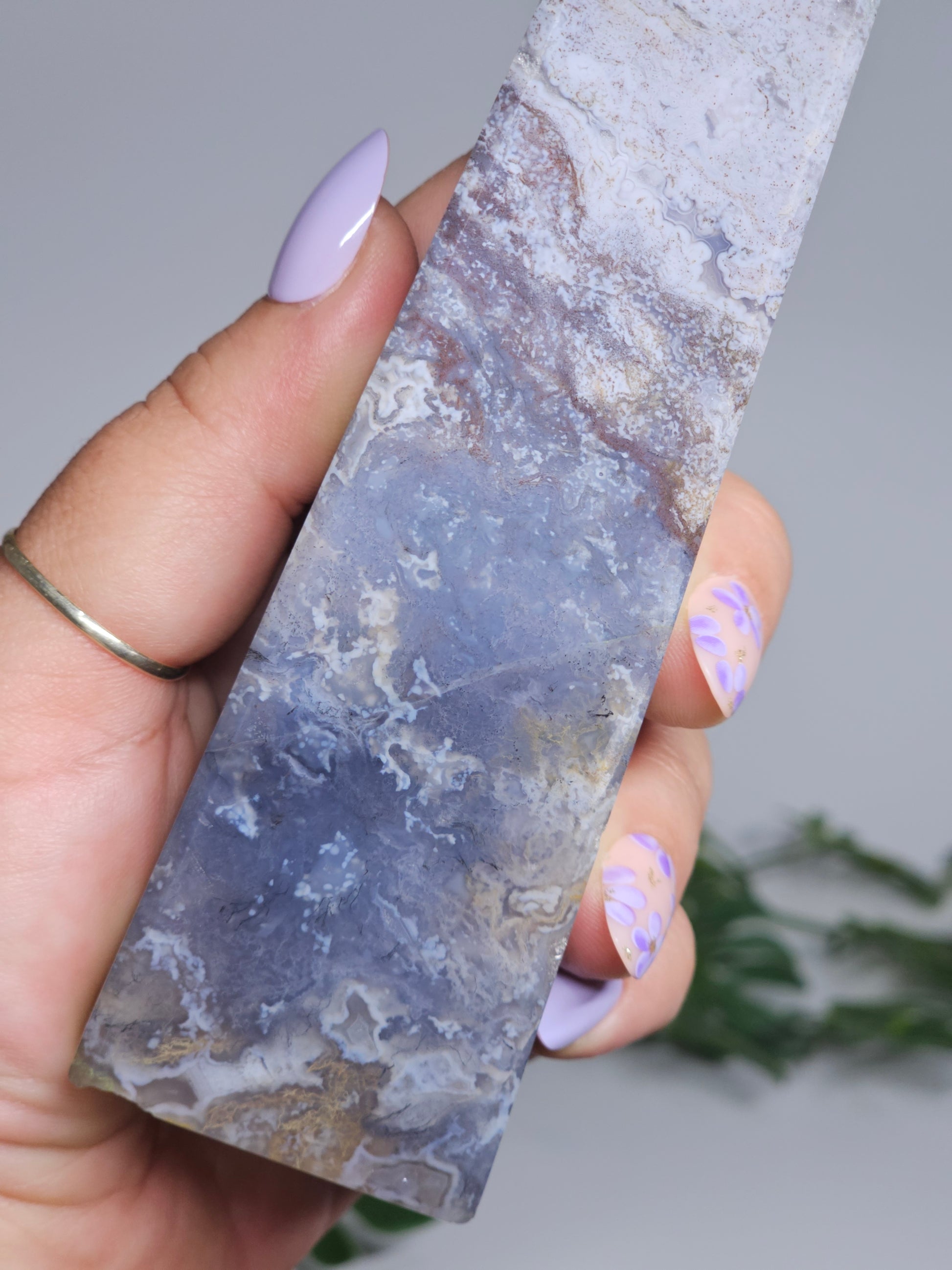 Deep Ocean Blue with red and yellow Moss inclusions