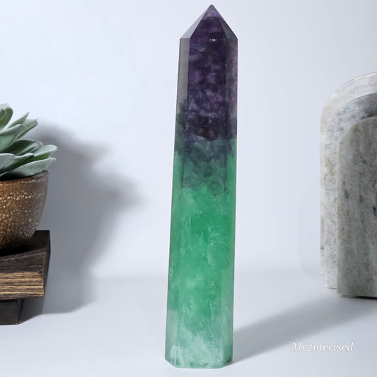 Side view of Fluorite tower showing natural colour variation.