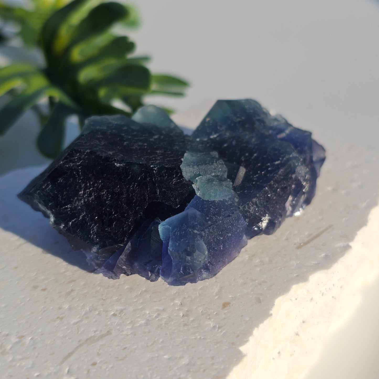 Alternate natural light view of a deep blue Fluorite cluster from Zhejiang Province, China.