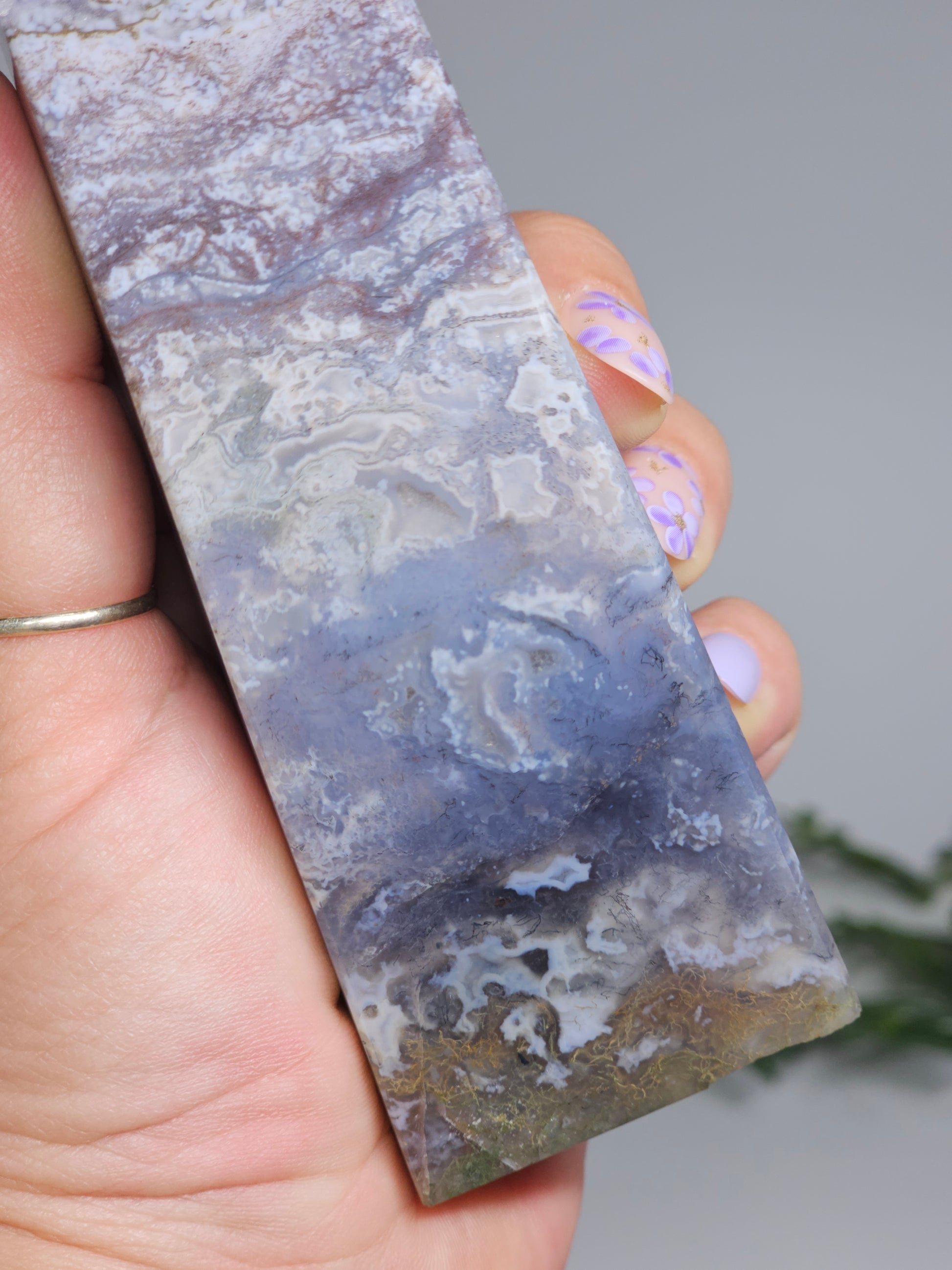 Ocean blue Chalcedony and yellow green Moss inclusions