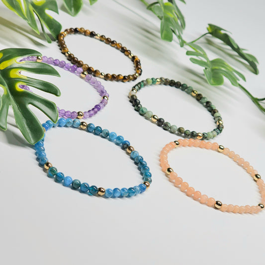 4mm Gemstone Bracelets | Various Crystals with Gold Accents