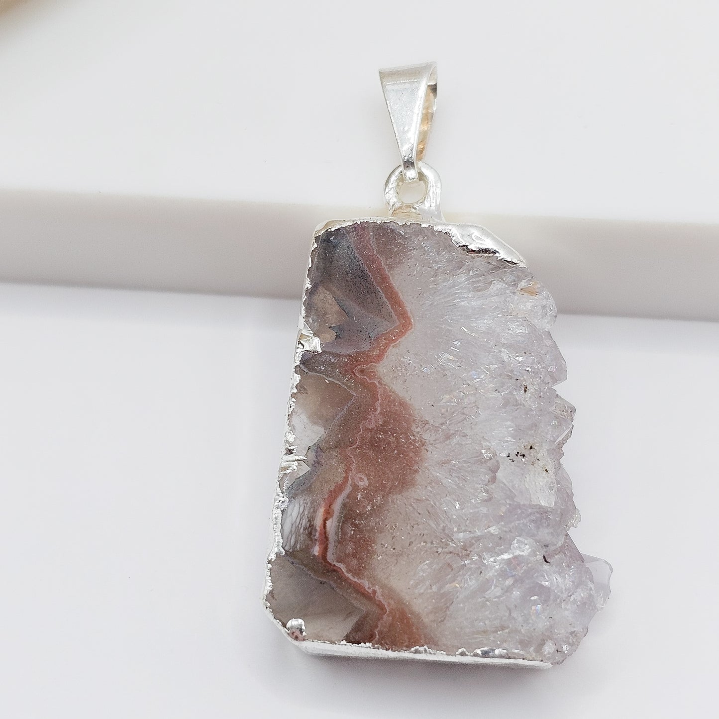 Silver plated Amethyst Stalactite Slice pendant | gemstone jewellery, xmas gift, christmas gift, gift for women, crystal gift, birthday gift, gemstone jewellery Australia, crystals Australia