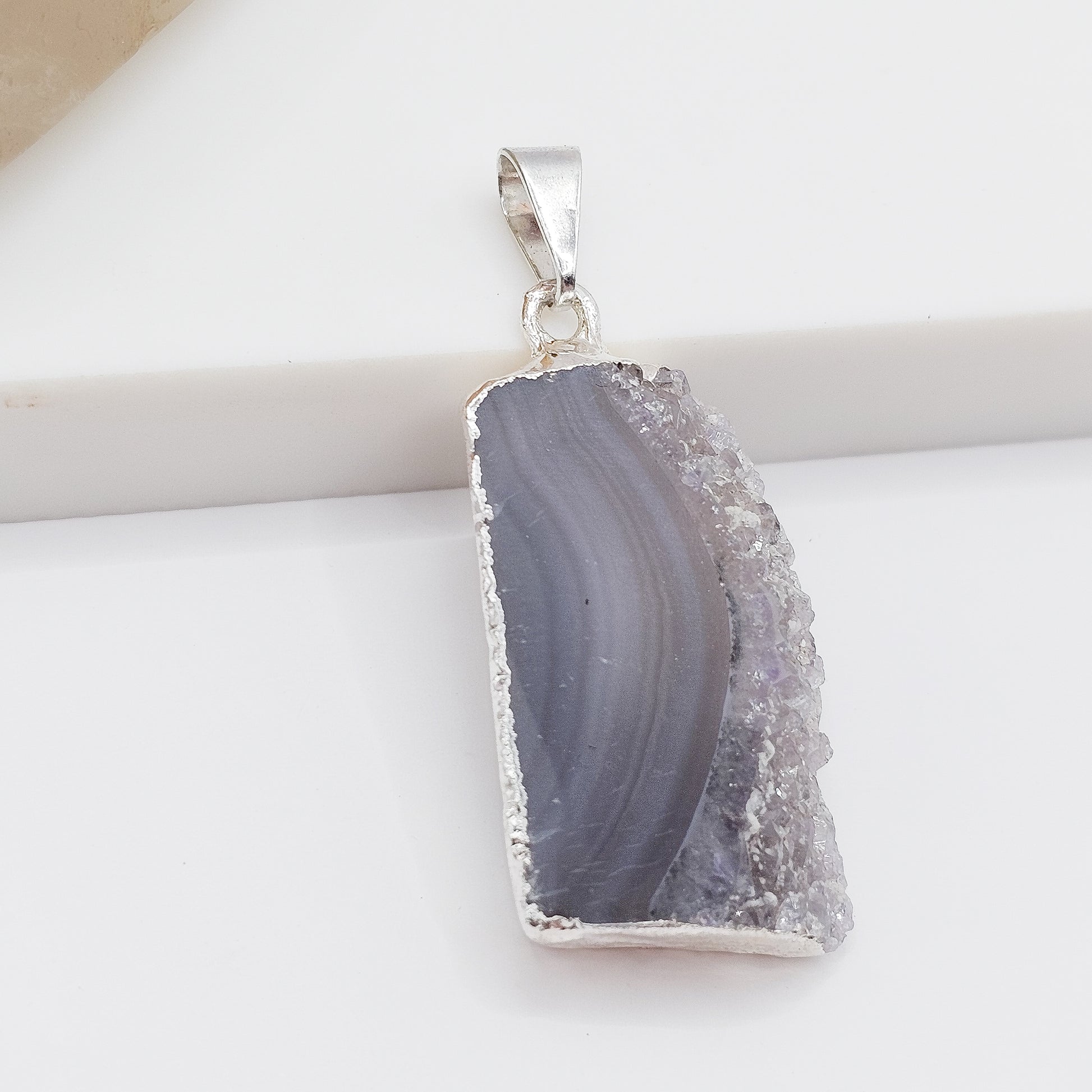 Silver plated Amethyst Stalactite Slice pendant | gemstone jewellery, xmas gift, christmas gift, gift for women, crystal gift, birthday gift, gemstone jewellery Australia, crystals Australia