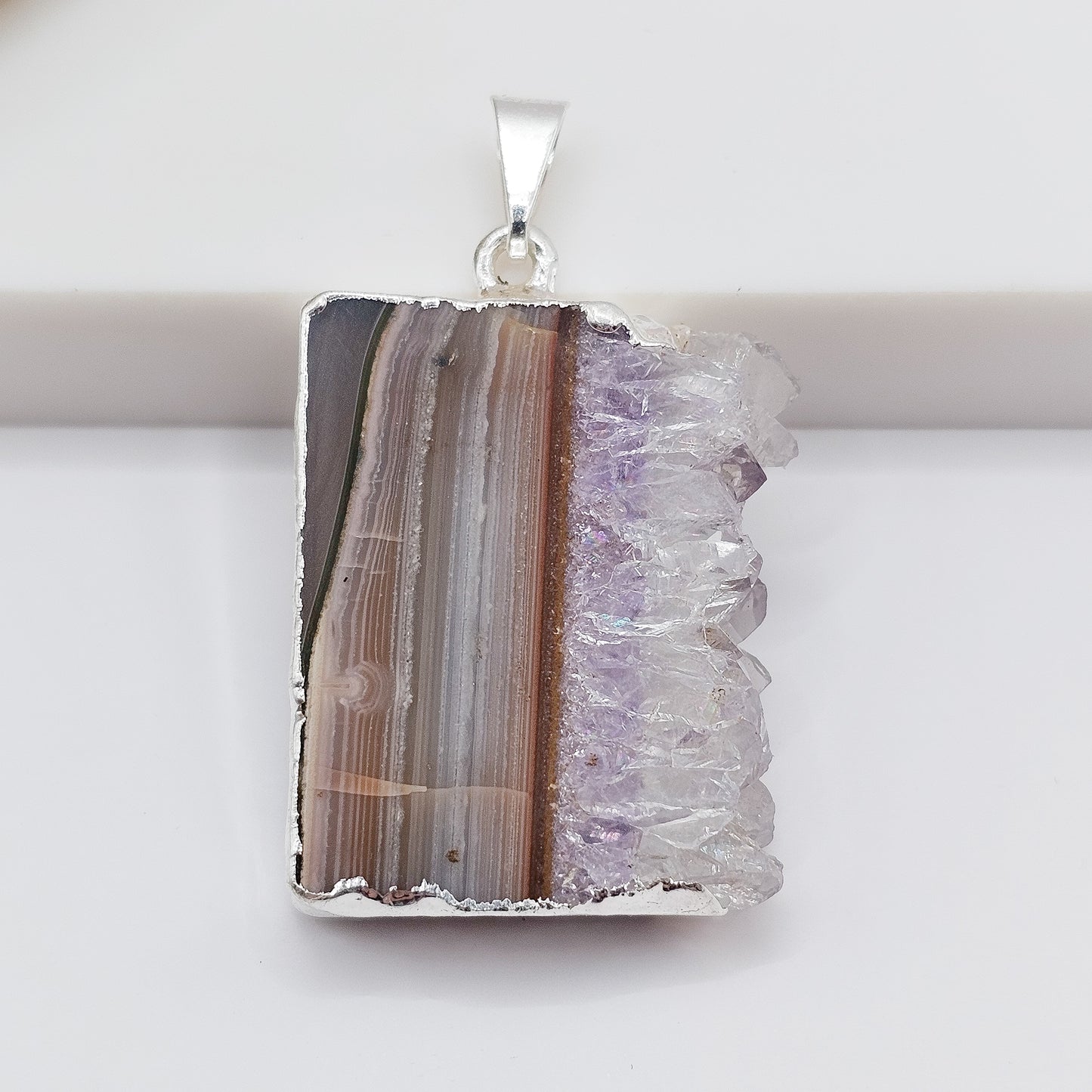 Silver plated Amethyst Stalactite Slice pendant | gemstone jewellery, xmas gift, christmas gift, gift for women, crystal gift, birthday gift, gemstone jewellery Australia, crystals Australia