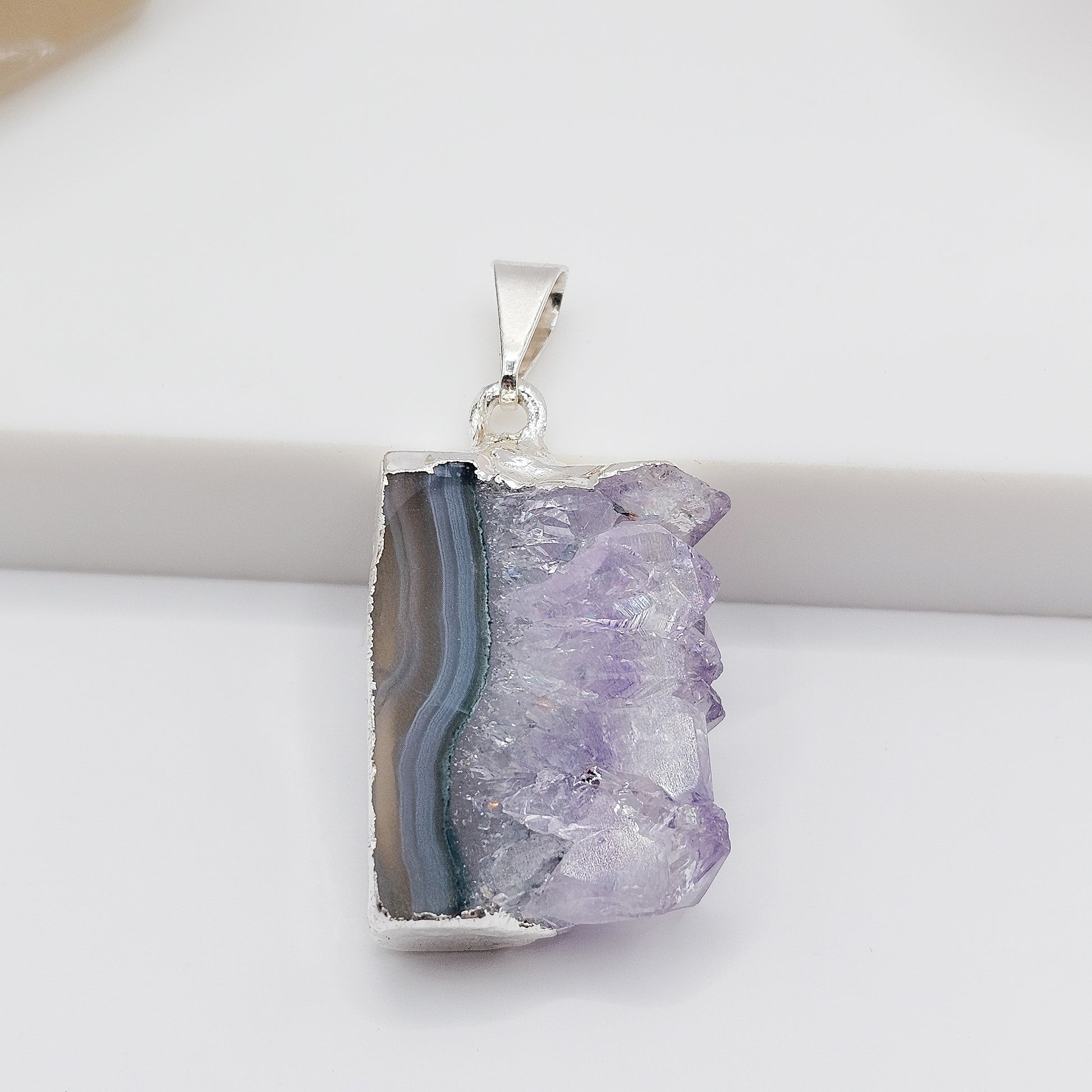 Silver plated Amethyst Stalactite Slice pendant | gemstone jewellery, xmas gift, christmas gift, gift for women, crystal gift, birthday gift, gemstone jewellery Australia, crystals Australia