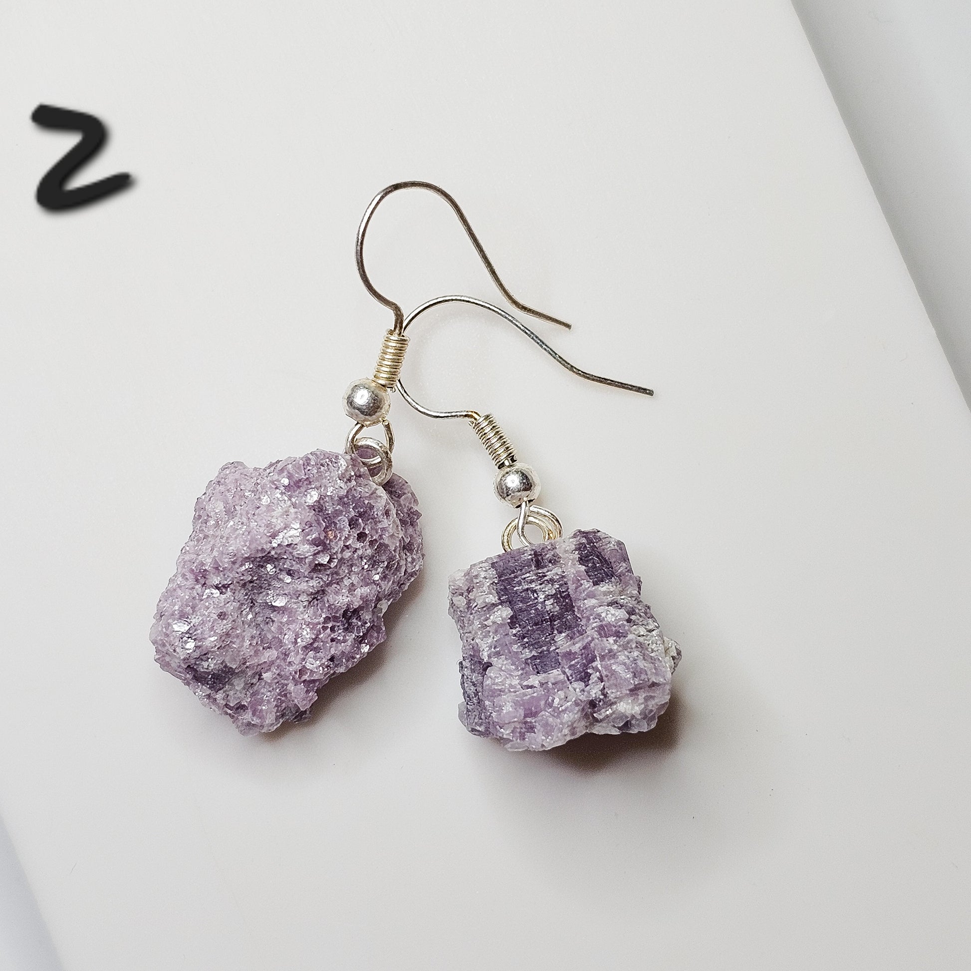 Raw Lepidolite silver plated earrings with hypo-allergenic ear wires.