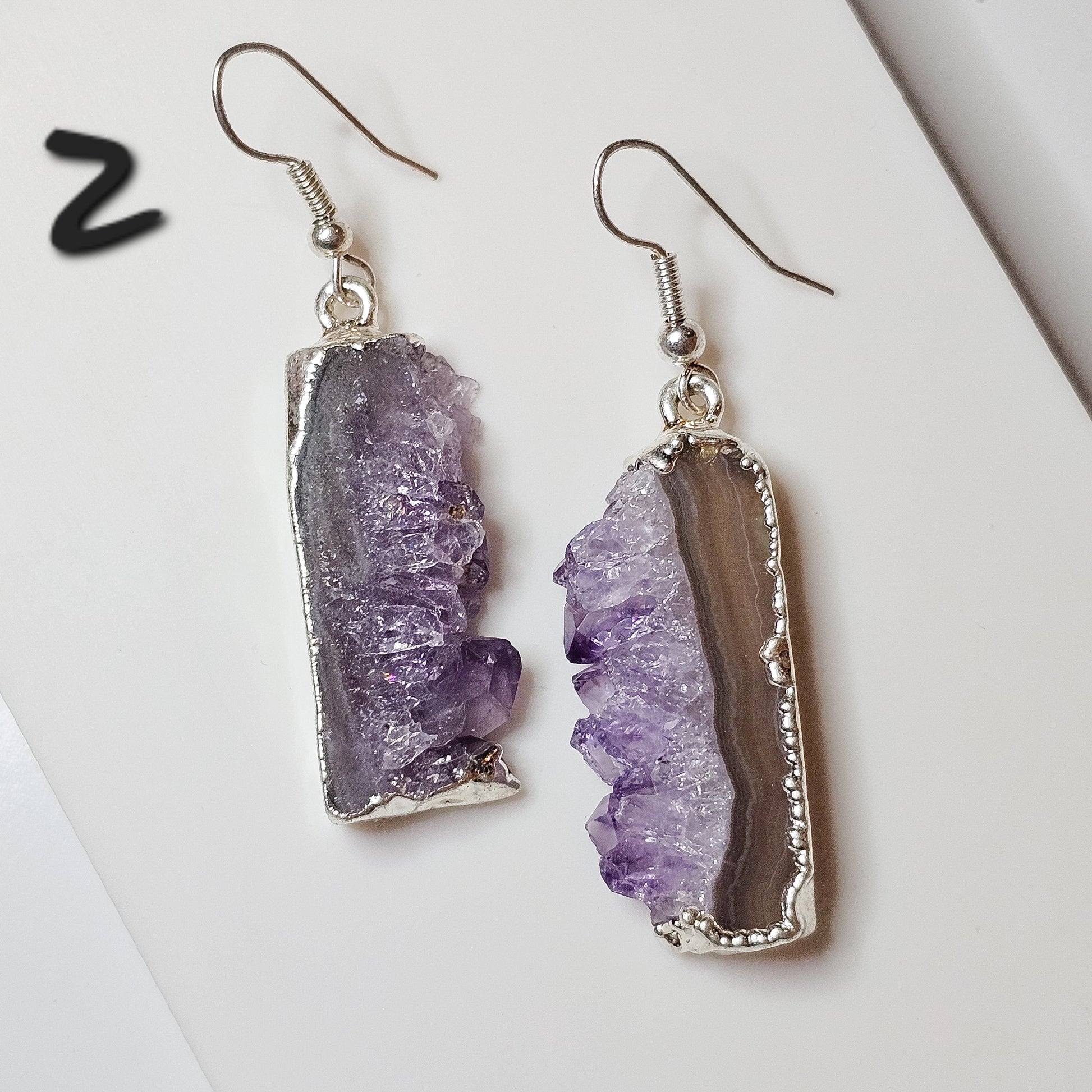 Brazilian Amethyst Stalactite silver plated earrings with hypo-allergenic ear wires.