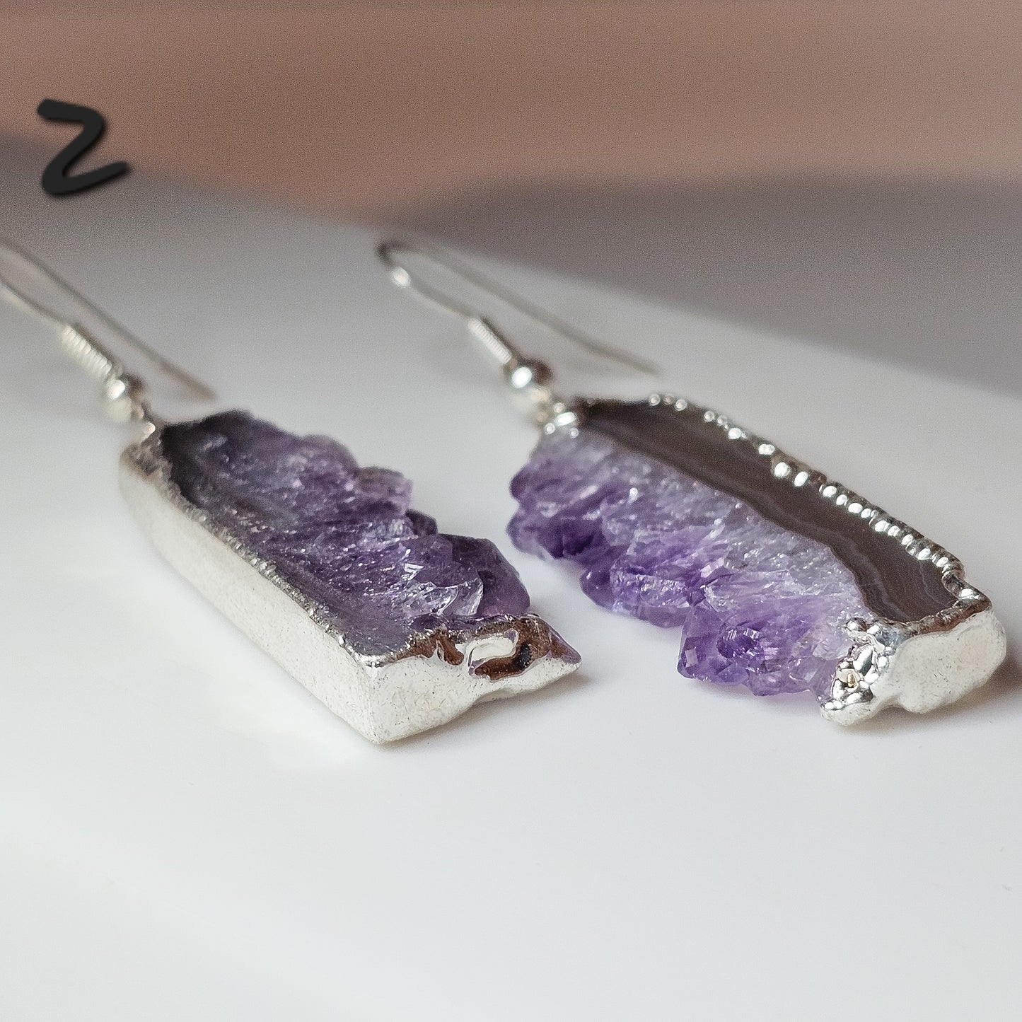 Brazilian Amethyst Stalactite silver plated earrings with hypo-allergenic ear wires.