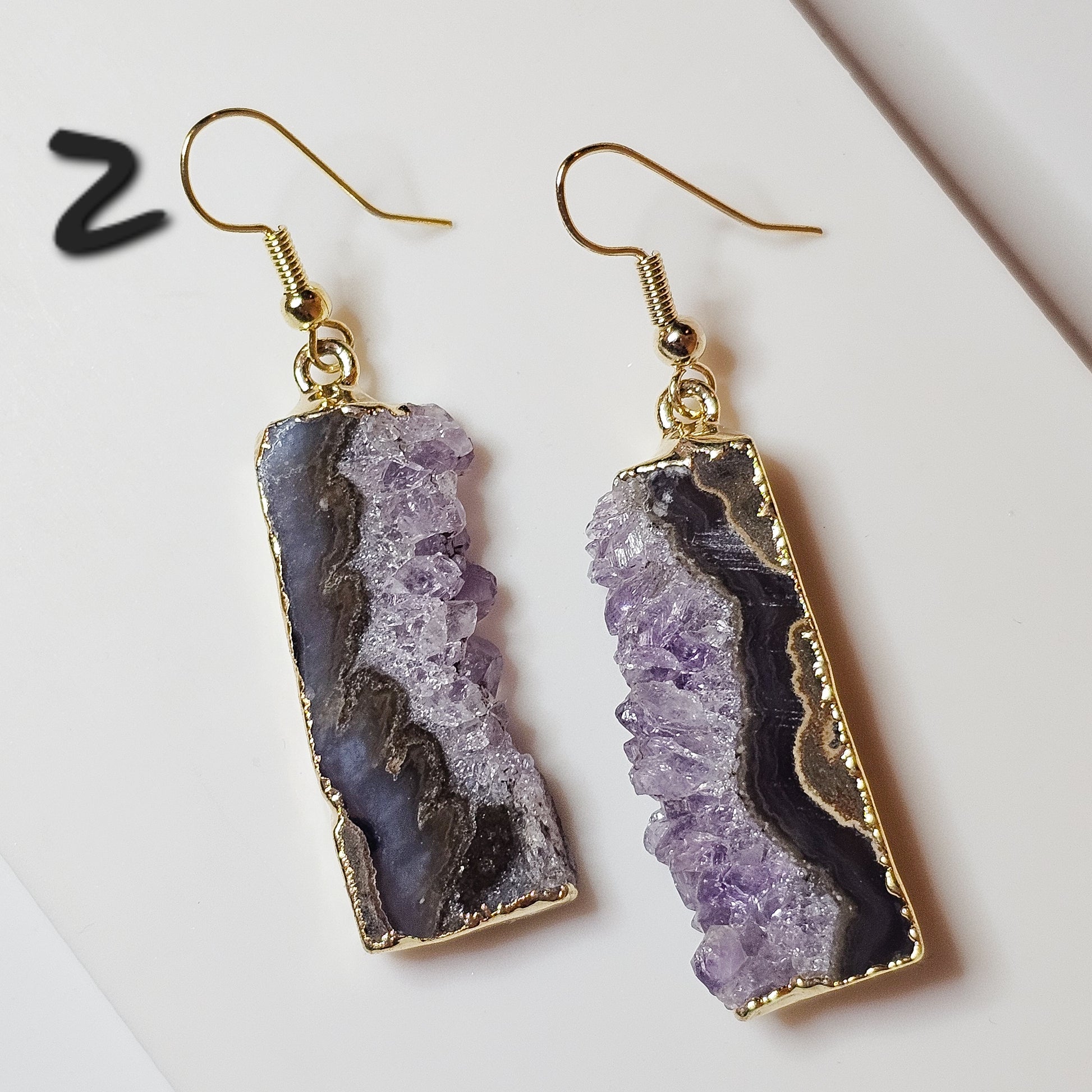 Brazilian Amethyst Stalactite 18k gold plated earrings with hypo-allergenic ear wires.