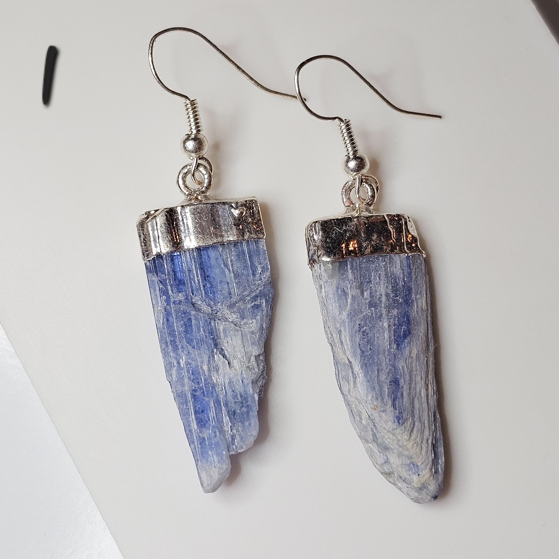 Kyanite silver plated earrings with hypo-allergenic ear wires.